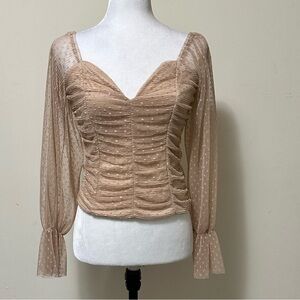 NWOT Madi Mase Lite Tan Eloquent Sheer Lace Lined Stretch Bodice Pullover Top M